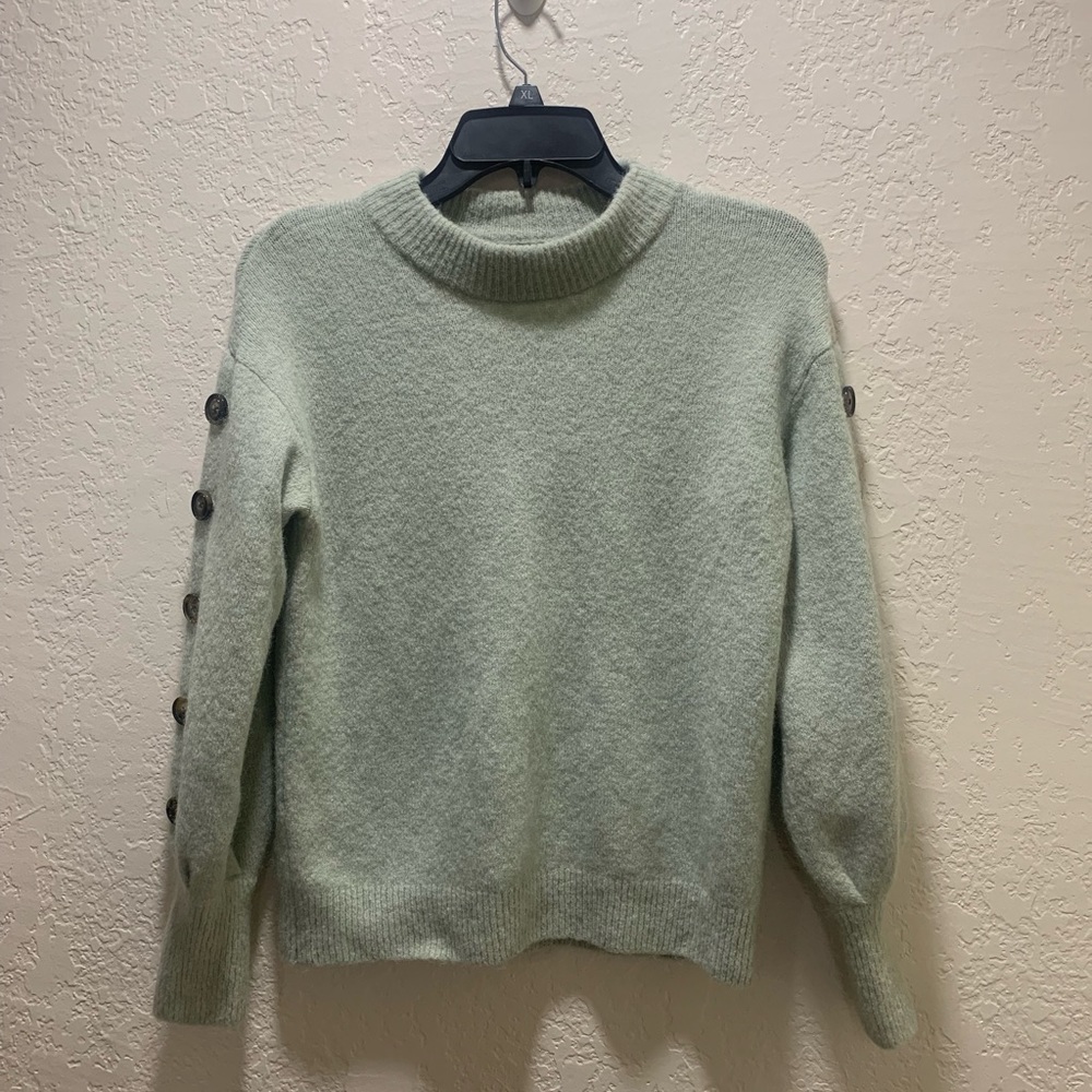 Who What Wear Mint Green Button-Sleeve Sweater